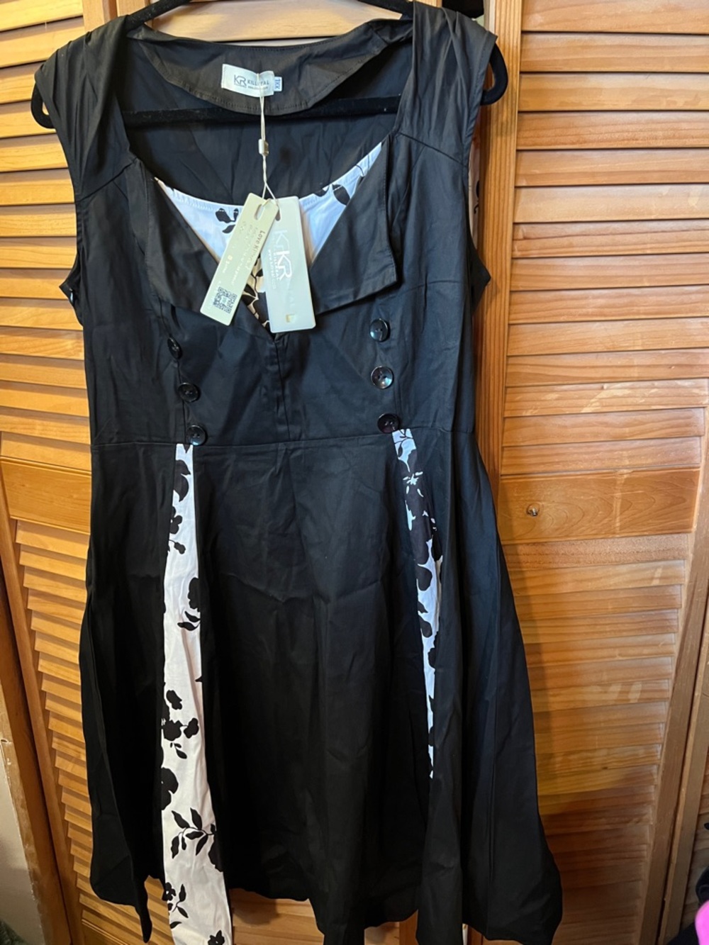 Killreal Black with White Floral Panel Midi Dress